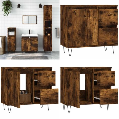 Armoire de bain chêne fumé 65x33x60 cm bois d'ingénierie - Meuble De Salle De Bain - Armoire De Salle De Bain - Rangement Salle De Bain - Commode Salle De Bain - Design Industriel - Home & Living (1/5)