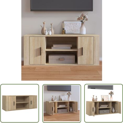 The Living Store Meuble TV Chêne sonoma 100x35x40 cm Bois d'ingénierie - Meubles Tv - Meuble Tv - Support Tv - Unité Tv - Rangement Tv