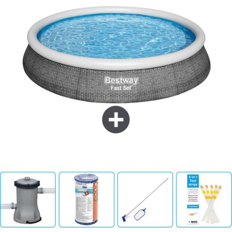 Piscine gonflable ronde Bestway à réglage rapide - Imprimé rotin - 396 x 84 cm - Comprend des Accessoires CB58 (1/4)