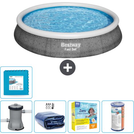 Piscine gonflable ronde Bestway à réglage rapide - Imprimé rotin - 396 x 84 cm - Comprend des Accessoires CB17 (1/5)