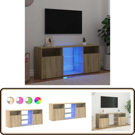 Meuble TV avec lumières LED chêne sonoma 120x30x50 cm - Meuble Tv - Meuble Audiovisuel - Armoire Tv - Télévision Murale - Rangement Media (1/5)