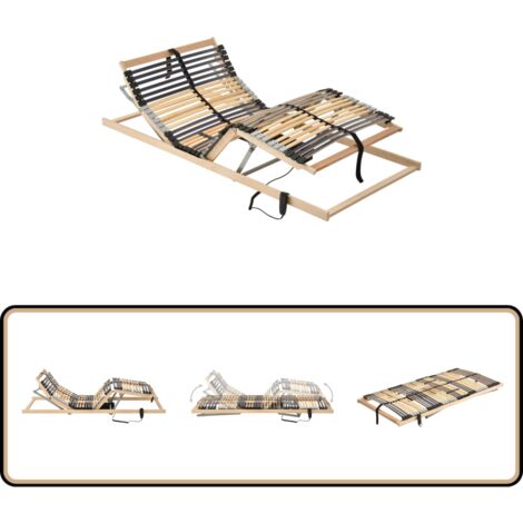 Sommier à Lattes électrique 80x200 Cm - 7 Zones, Réglable Tête/pieds - Cadre Hêtre, Lattes Réglables - Sans Matelas