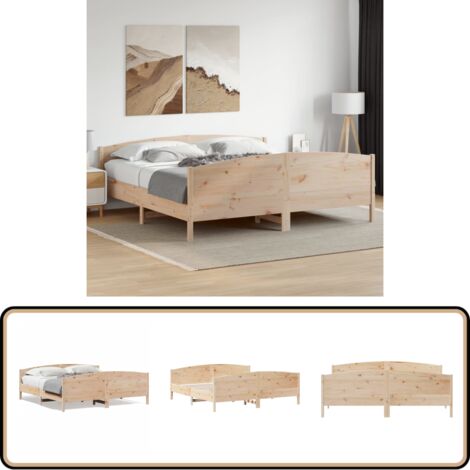 VidaXL Cadre De Lit Double Bois De Pin Massif 140x190 Cm - Sommier à Lattes Sur Pieds, Lit Adulte Chambre Moderne Blanc