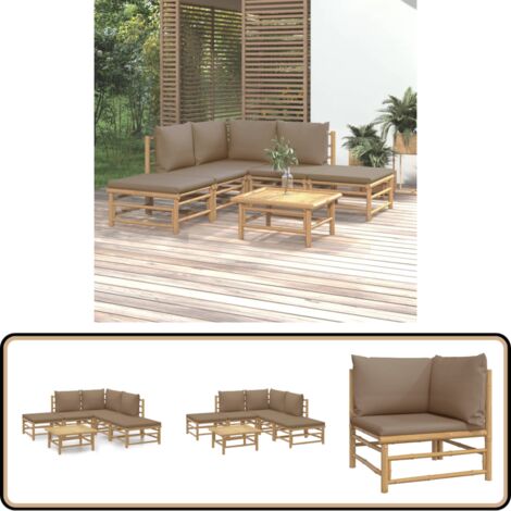 Salon De Jardin En Bambou 2 Places Avec Coussins Taupe - Canapé, Table Basse, Modulable - 10