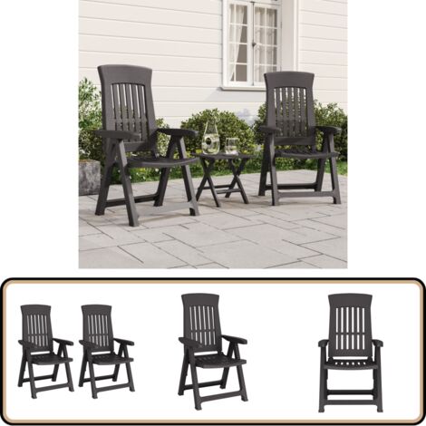 2 Chaises De Jardin Pliables Inclinables Anthracite - Plastique Résistant - 4 Positions - Faciles à Nettoyer