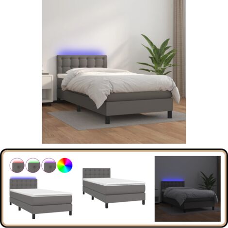 Lit avec matelas gris 90x200 cm similicuir - Lit Double - Lit