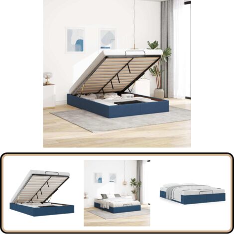 Cadre De Lit Plateforme Capitonné Bleu VidaXL – 200x200 Cm – Tissu Polyester – Avec Lattes – Pieds Stables