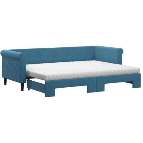 Lit De Jour Avec Lit Gigogne 80x200 Cm - Velours Bleu - Neuf