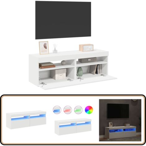 Meubles TV avec lumières LED 2 pcs Blanc 60x35x40 cm - Meuble Tv - Télévision - Luminaire Led - Rangement Media - Meuble Blanc (1/5)