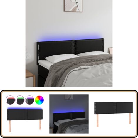 Tête De Lit Avec Bande LED Intégrée - Noir Similicuir - Dimensions 144x5x78/88 Cm - Design Moderne