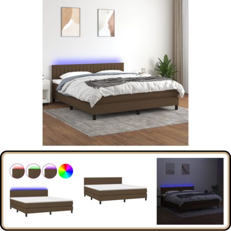 Sommier à lattes de lit matelas et LED Marron foncé 180x200cm - Sommier Tapissier - Lit Plateforme - Lit Avec Rangement - Tête De Lit Ajustable - Éclairage Led (1/5)