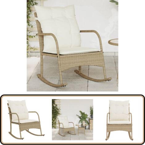 Chaise à Bascule De Jardin VidaXL - Résine Tressée Beige Avec Coussins, 110 Kg Max - 11