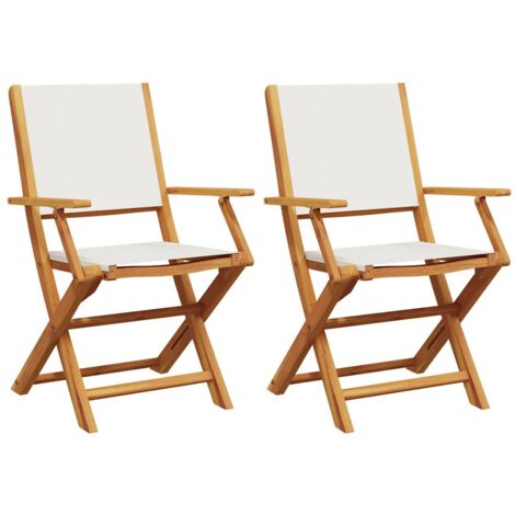Lot De 2 Chaises De Bistrot Pliantes Blanc Crème Bois Acacia - Chaise Extérieur Jardin