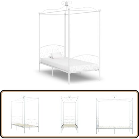 Cadre Lit à Baldaquin Acier Inox 25 Mm – Support Moustiquaire 4 Poteaux – 120×200 Cm – Accessoire Décoration Chambre