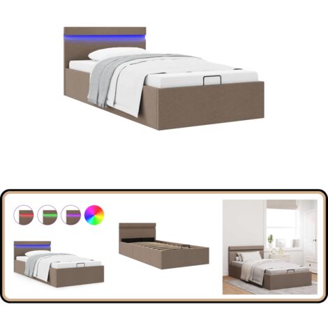 Lit Enfant 180x200 Cm Avec Rangement Hydraulique Et Bandes LED - Contrôle Par App, Port USB, Sommier Lattes Métal - Tissu Lin Beige - 4