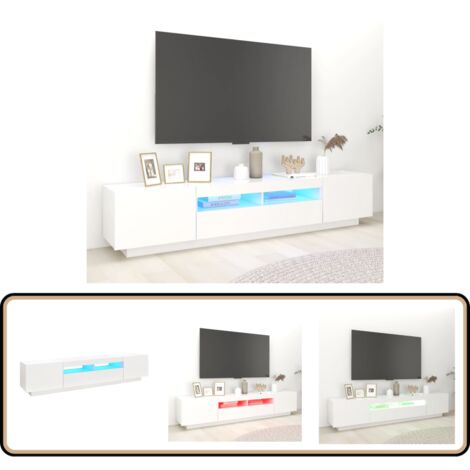Meuble TV Blanc Avec Lumières LED RGB 200x35x40 Cm - Design Moderne Et Éclairé Pour Votre Salon