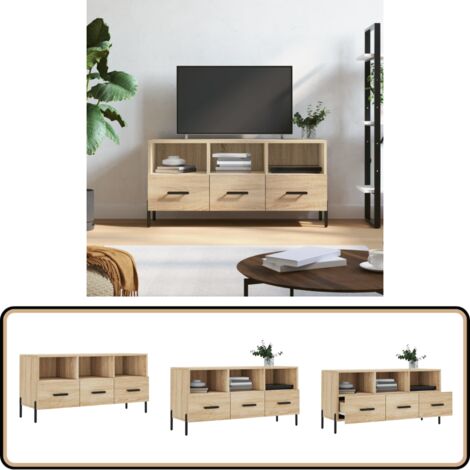 Meuble TV Chêne Sonoma 102x36x50 Cm – Bois D'ingénierie, 3 Compartiments + 3 Tiroirs – Design Moderne Et Rangement Spacieux