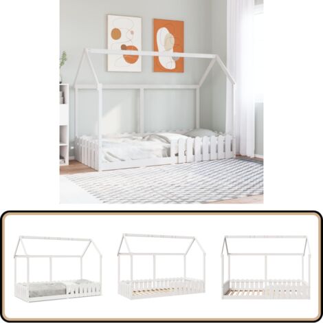 Cadre De Lit Cabane Enfant - Structure Tipi En Pin Massif - Blanc, 70x140 Cm - Pour Chambre D'enfant, Jeu Et Repos - 8