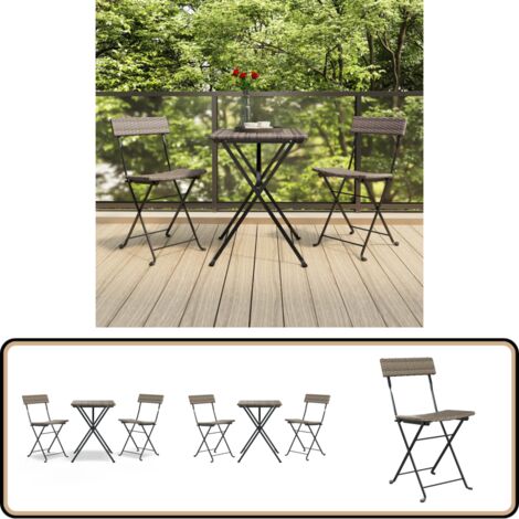 Set Bistro Pliable 3 Pièces Bois D'Acacia - Table Et 2 Chaises Jardin