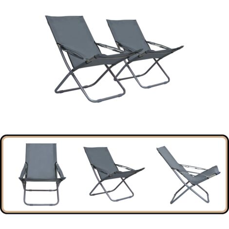 Fauteuil De Camping Pliant - Chaise De Plage Grise - Large - Pliable Pour Jardin, Pique-nique