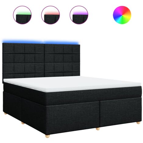 Lit Double | Lit Adulte | Sommier à Lattes De Lit Et Matelas Et LED Noir 180x200 Cm Tissu Cfw231144 91670890