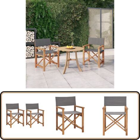 Chaises de metteur en scène lot de 2 Bois de teck massif Gris - Chaise ...