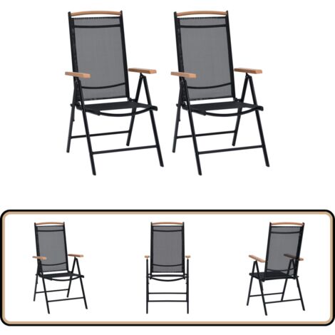 Chaises de jardin pliables lot de 2 aluminium et textilène noir ...