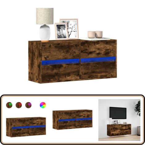 VidaXL Meuble TV Mural Avec Lumières LED Noir 80x31x35