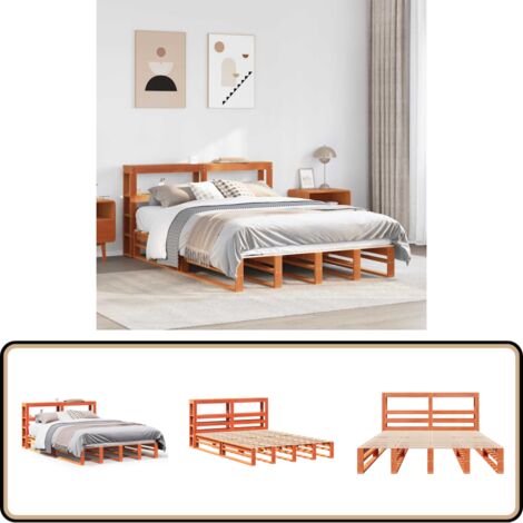 Cadre De Lit VidaXL 140x190 Cm - Chêne Brun - Métal Renforcé - Sommier à Lattes Inclus