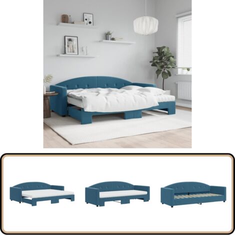 Lit de jour avec gigogne et tiroirs bleu 80x200 cm velours - COMFORTXL