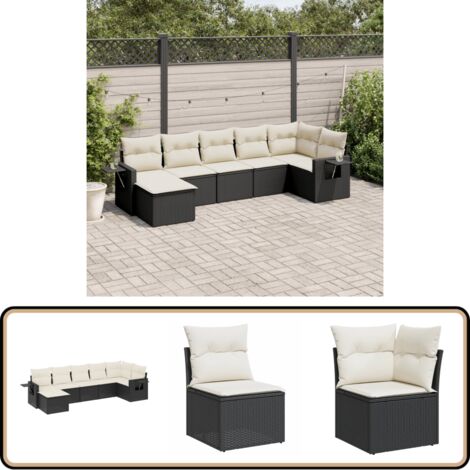 Salon De Jardin 7 Pièces Noir En Résine Tressée VidaXL - Canapé Et Coussins Inclus