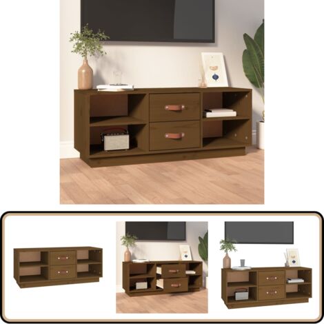 Meuble TV Marron miel 100x34x40 cm Bois de pin massif - Meubles Tv - Meuble Tv - Support Tv - Unité Tv - Bois De Pin (1/5)