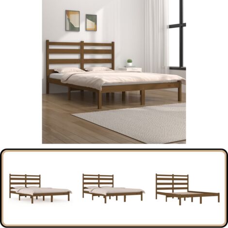 Cadre De Lit En Bois Massif 200x200 Cm – Teinte Miel – Neuf