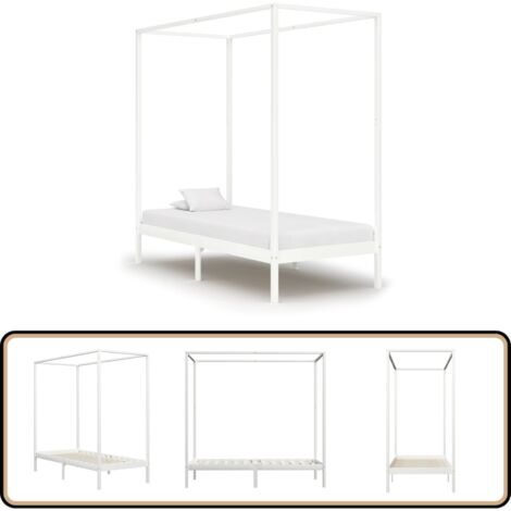 Cadre De Lit à Baldaquin Métal Blanc 140x200 Cm - Sans Matelas, Structure Robuste, Pour Chambre Ambiance Cosy