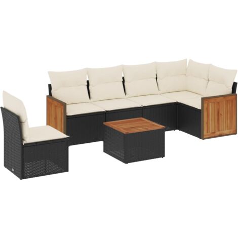 Salon De Jardin 7 Pièces VidaXL - Canapés Et Coussins, Résine Tressée Noire, Neuf !