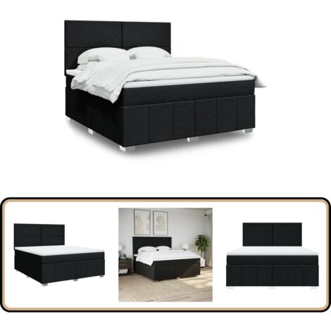 Sommier à lattes sur pieds cadre de lit 180x200 cm tissu noir TDL0206999