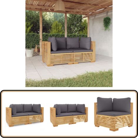 VidaXL Salon D'Angle De Jardin 2 Places En Résine Tressée Noire – Canapé D'Extérieur Modulaire Avec Coussins Crème Extra Profonds, Résistant Aux Intempéries