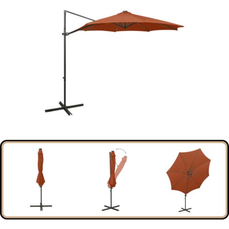 Parasol Déporté VidaXL Avec Lumières LED Solaire - 300 Cm Ou 350 Cm - Toile Polyester Anti-UV