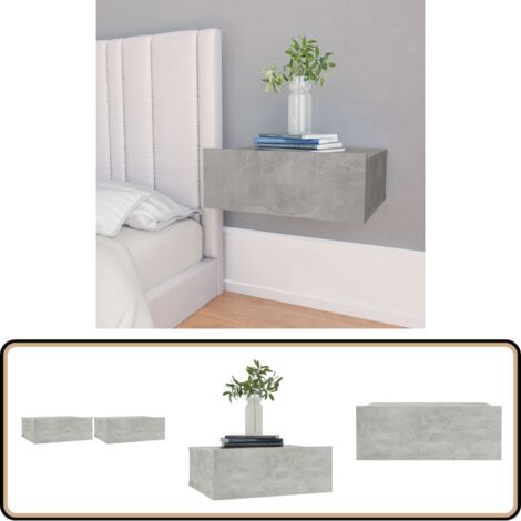 Tables de chevet flottantes 2 pcs Gris béton Bois d'ingénierie - Table De Chevet - Meuble De Chambre - Table De Nuit - Table Murale - Rangement Minimaliste (1/5)