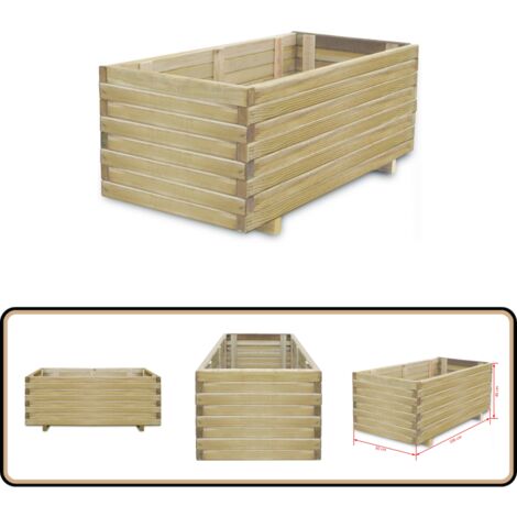 Jardinière En Bois De Pin Massif Surélevée - 60x31x31 Cm, Pour Balcon, Terrasse Ou Jardin