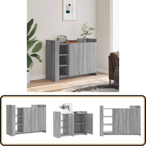 Buffet Bas Noir 102x33x75 Cm - Bois D'ingénierie - Portes Affleurantes - Rangement Pratique Pour Salon Ou Salle à Manger - 10
