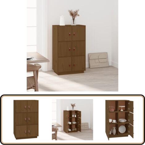 Buffet Haut 80x35x154 Cm Bois Massif De Pin - Buffet