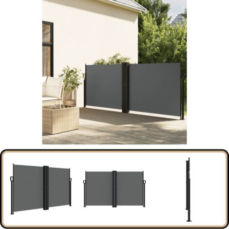 Store Latéral Extensible 80 X 300 Cm Gris - 100% Polyester Avec Revêtement PU - Protection Solaire Et Brise-vue Pour Balcon, Terrasse - 13