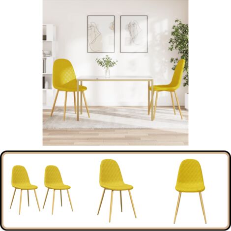 Lot De 4 Chaises De Salle à Manger En Velours - Jaune Moutarde - Design Moderne - Neuves