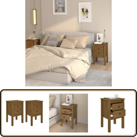 Lot De 2 Tables De Chevet En Pin Massif – Marron Miel, 40x35x61,5 Cm
