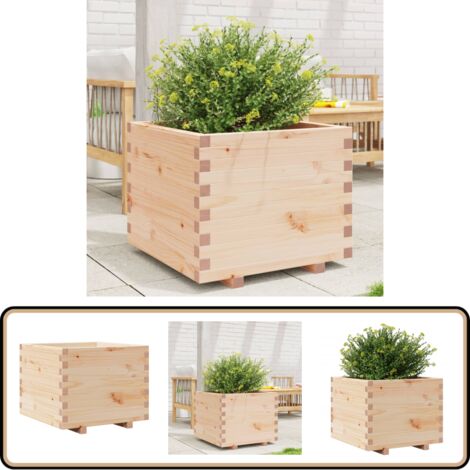 Jardinière En Bois De Pin Imprégné 60x60x49,5 Cm - Bac à Fleurs D'extérieur, Pour Terrasse, Jardin - Assemblage Requis, Aspect Rustique - 9