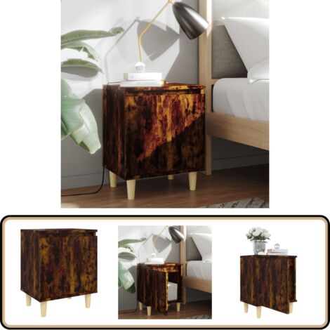 Table de chevet avec pieds en bois Chêne fumé 40x30x50 cm - Table De Chevet - Meuble Scandinave - Table Nuit - Commode - Rangement (1/5)