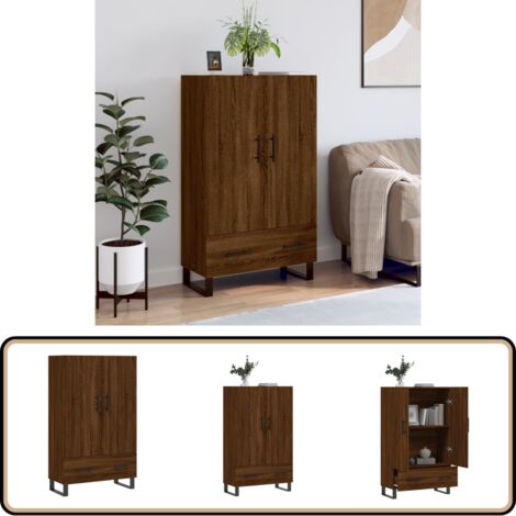 Buffet Haut VidaXL En Chêne Sonoma Et Métal - 69,5x31x115 Cm - Meuble De Rangement étroit Avec Fixation Murale