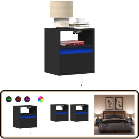 Tables De Chevet LED Avec Rangement – 2 Pièces, Design Moderne, Lumière RGB, Blanc Brillant