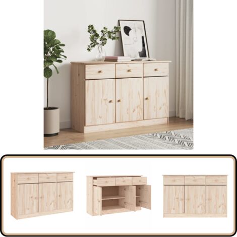Commode ALTA Blanche - 112x35x73 Cm - Bois Massif De Pin - Meuble De Rangement - Neuf